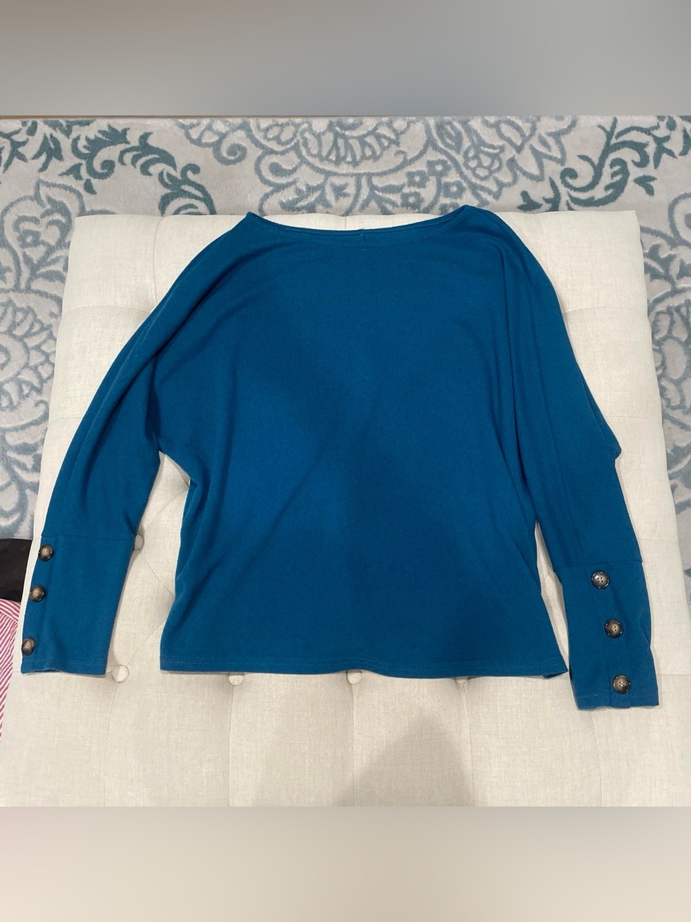 Women's Teal Long-Sleeve Button Cuff Sweater
